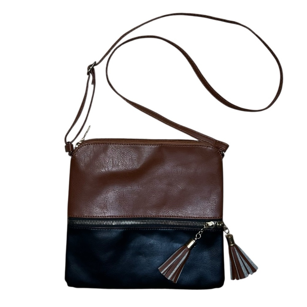 Crossbody Shoulder Bag Brown and Black with Tassels NWOT